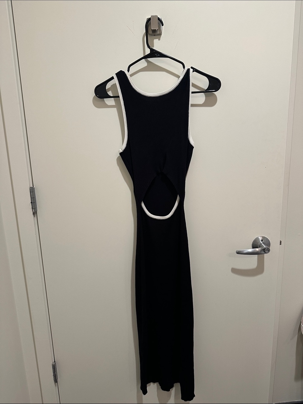 Black Sleeveless Cutout Maxi Dress with White Trim
